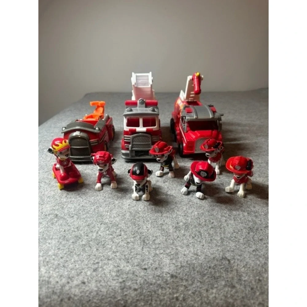 Paw Patrol Marshall Fire Truck Toy Lot 3 Vehicles 7 Figures Firefighter Dog
